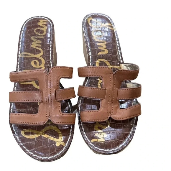 Sam Edelman Women's Slip-On Brown Leather Wedge Sandal Size 9.5M GUC - Picture 1 of 13
